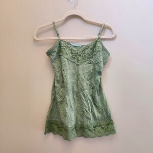 Y2k Maurices Tank Top Cami Womens M Green Crinkle Lace Trim Fairy Whimsigoth